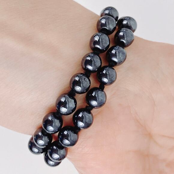 VTG Mid Century Bracelet Black Glass Double Strand Rhinestone Silver Tone Clasp - Picture 4 of 10